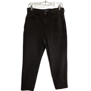 Hollister Ultra High Rise Mom Stretch Black Distress Hem Jeans 15R W32 L27  EUC